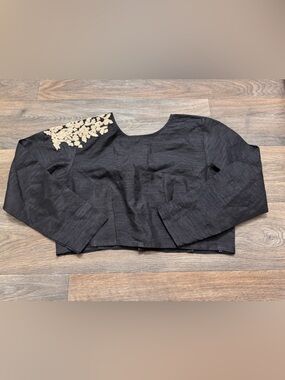 Sari Saree Indian blouse choli crop top Gold silk Bollywood embroidered